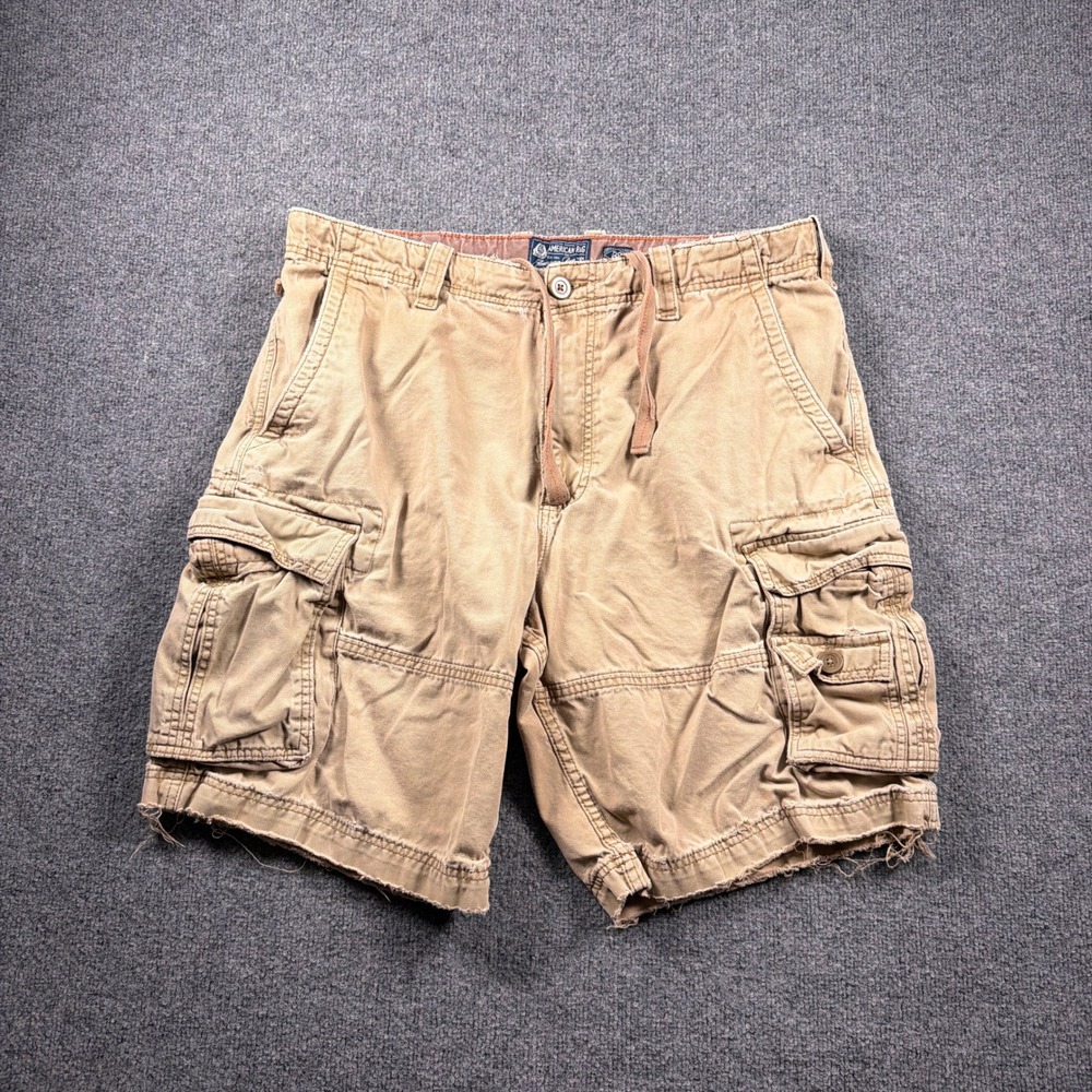 American Rag Cargo Shorts Mens 38 Khaki Tan Distressed Frayed Hem Cotton Rugged